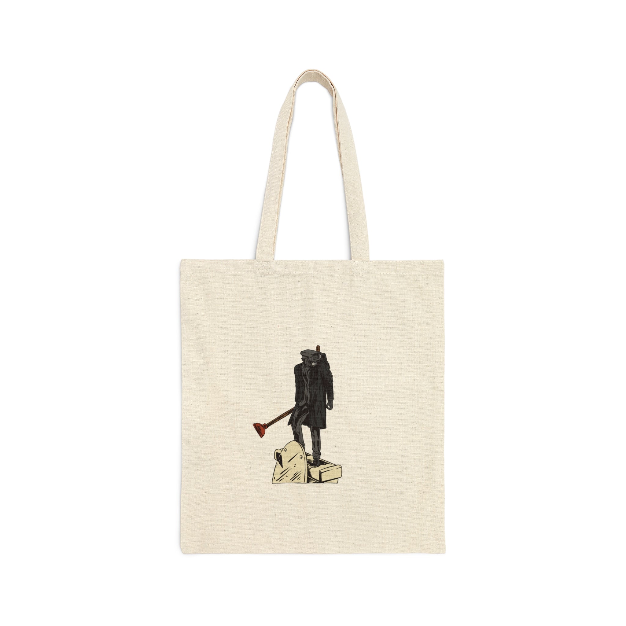 Sole Plunger Tote Bag Plungerman on natural cotton tote bag white background