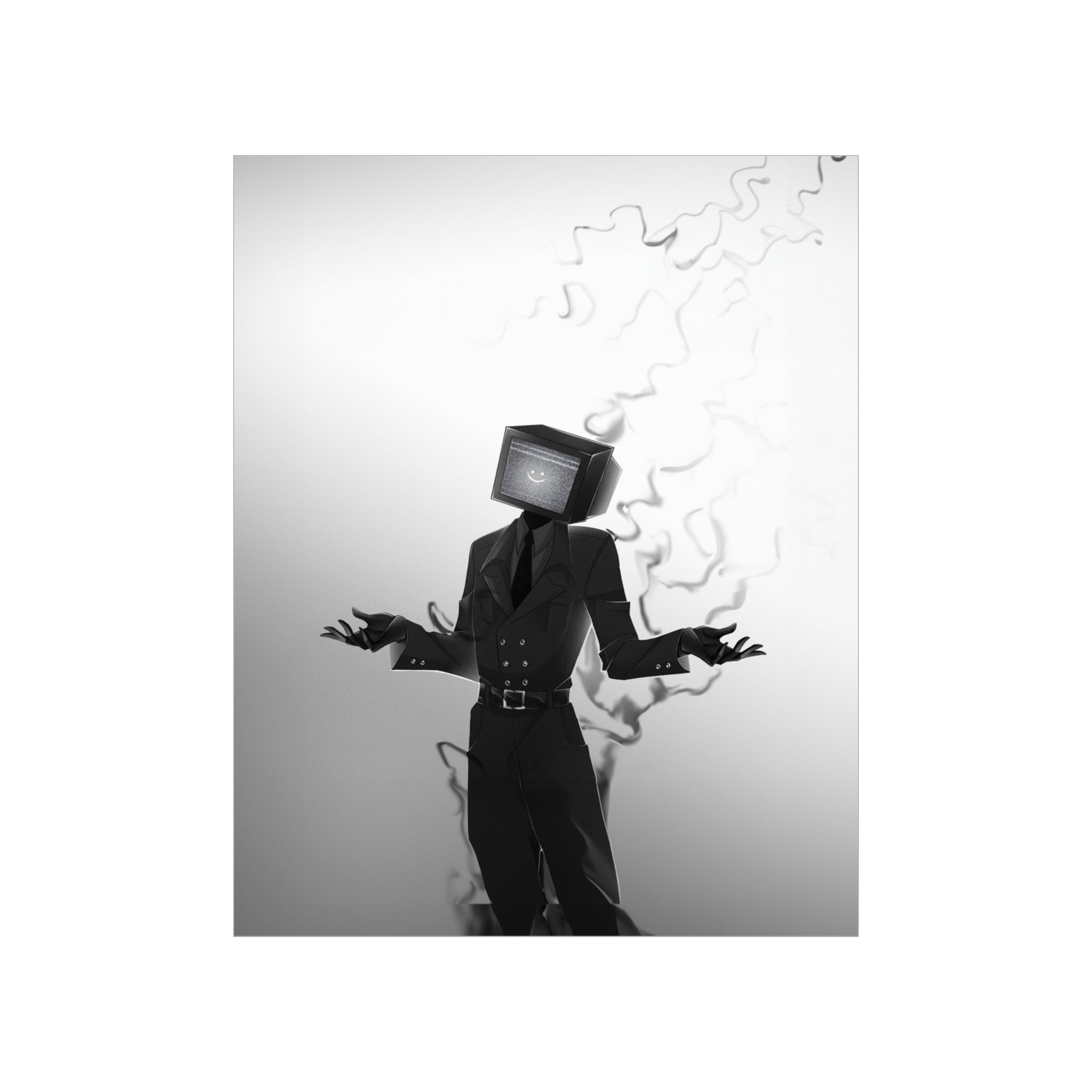 Moody gradient TV Man surrounded by smoke framed art print