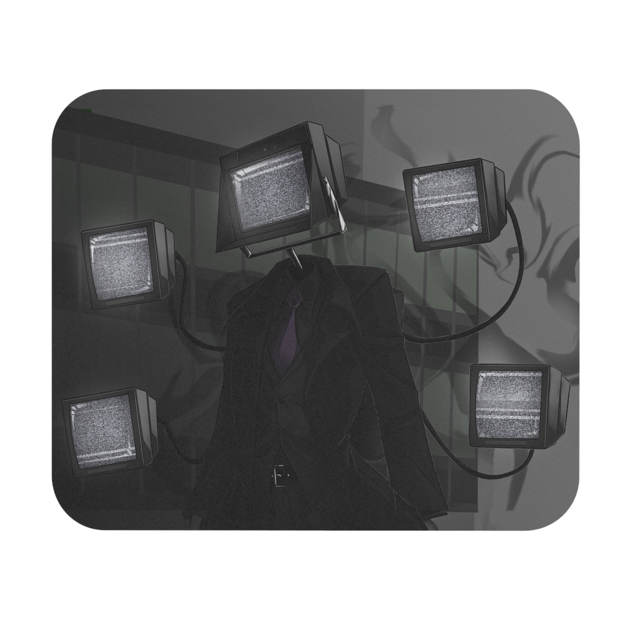 Mousepad featuring a cinematic scene of TV Man with multiple TVs