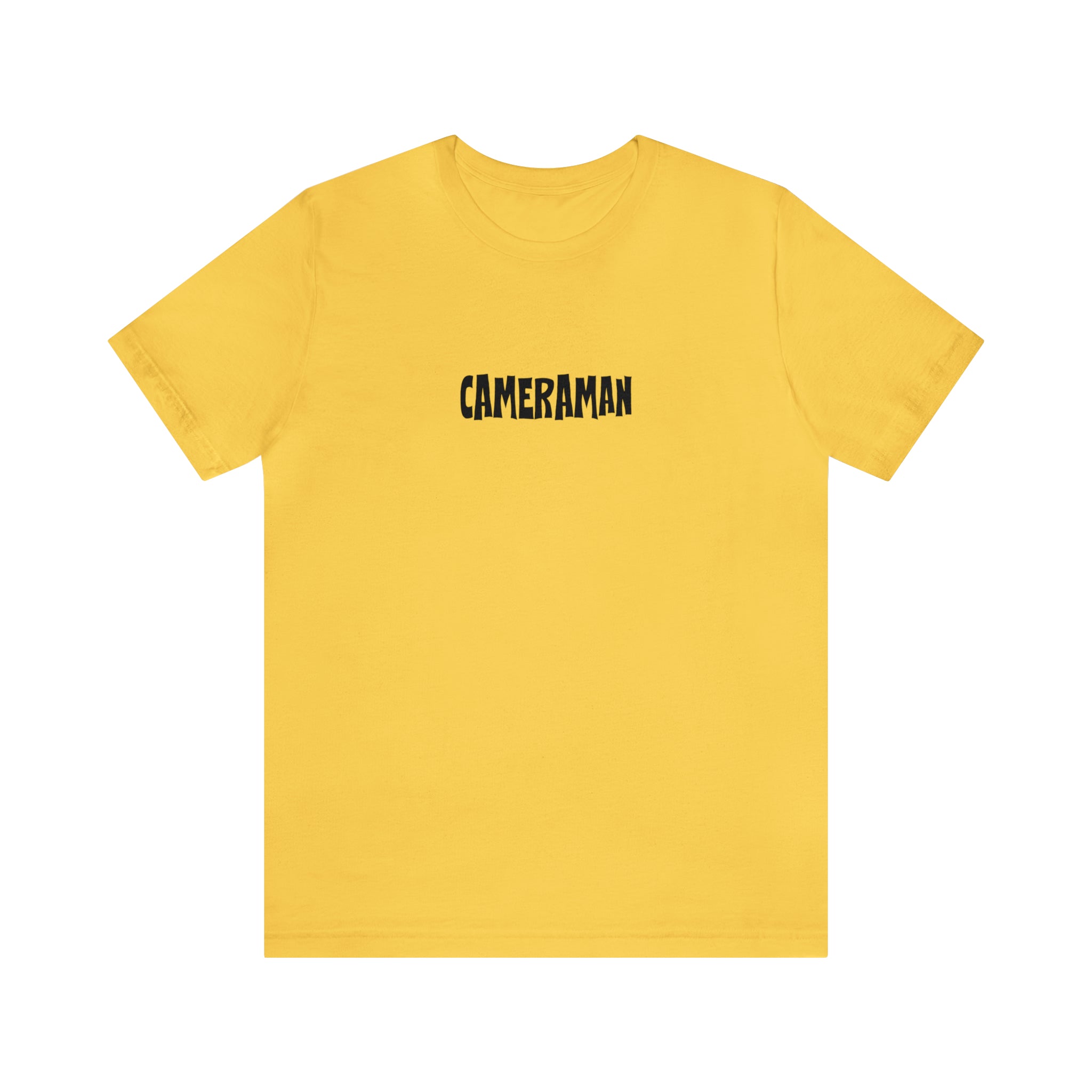 yellow tee with camerman text on front