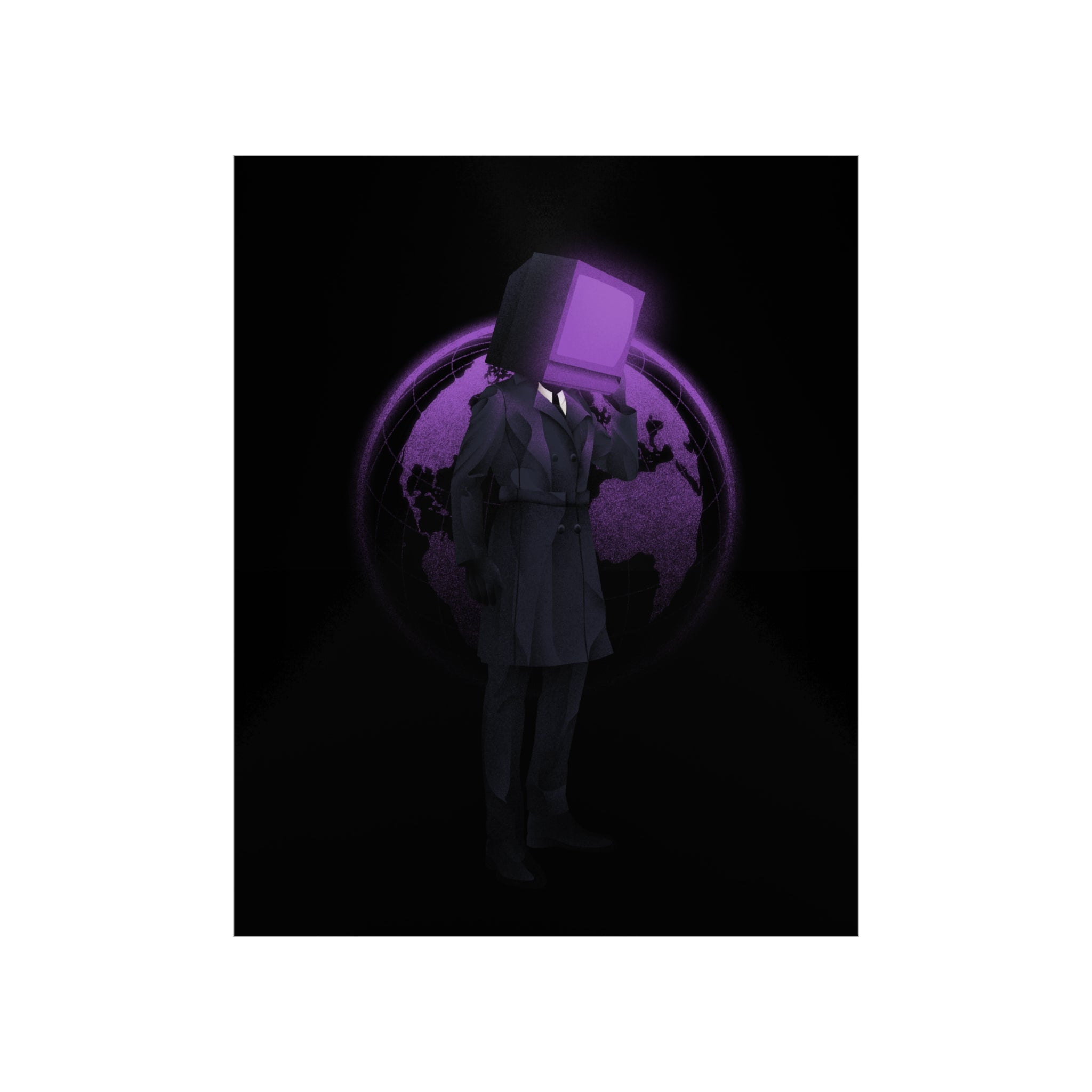 Matte poster of TV Man with a purple-tinted world