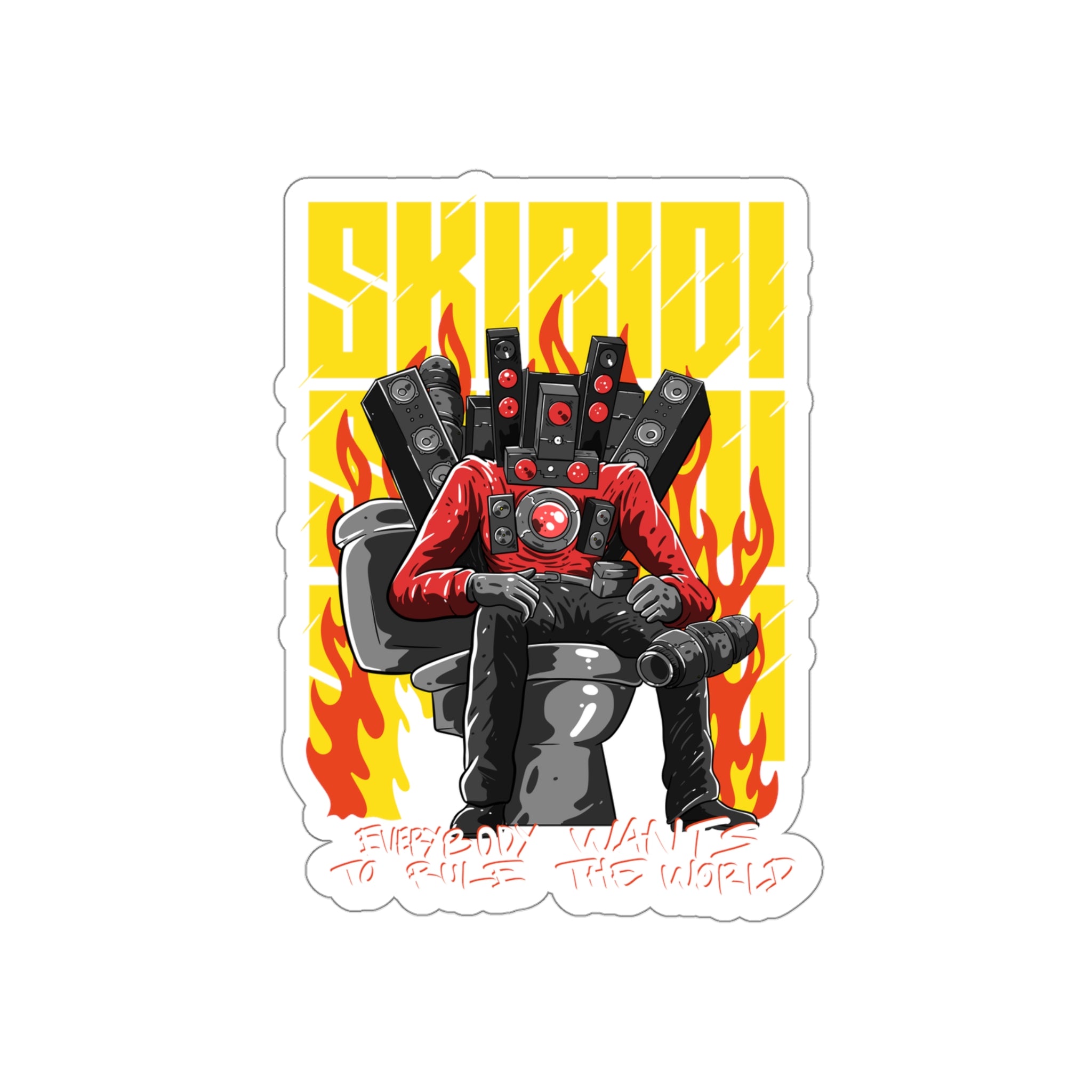 Titan Speakerman on fiery throne sticker To The Rule The World On white background