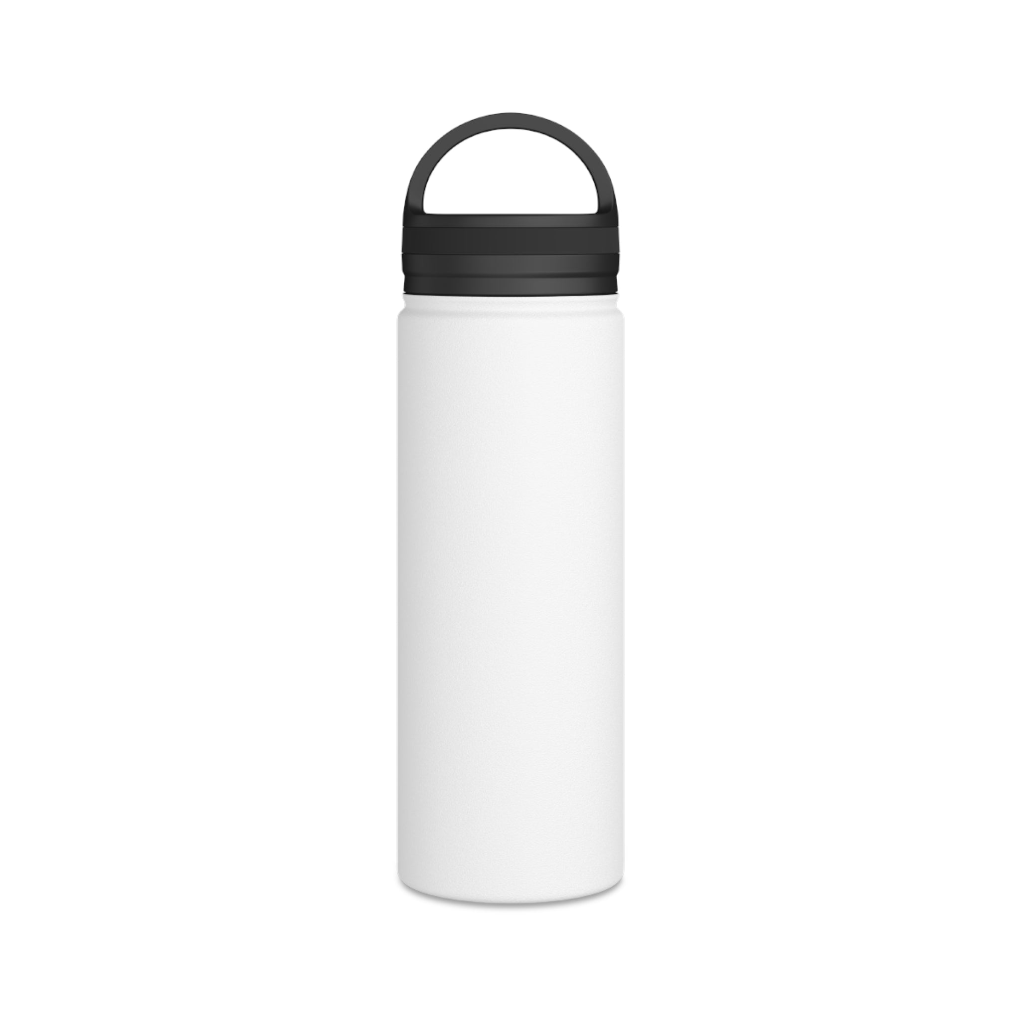 White water bottle featuring minimalist SKIBIDI oval emblem back no logo