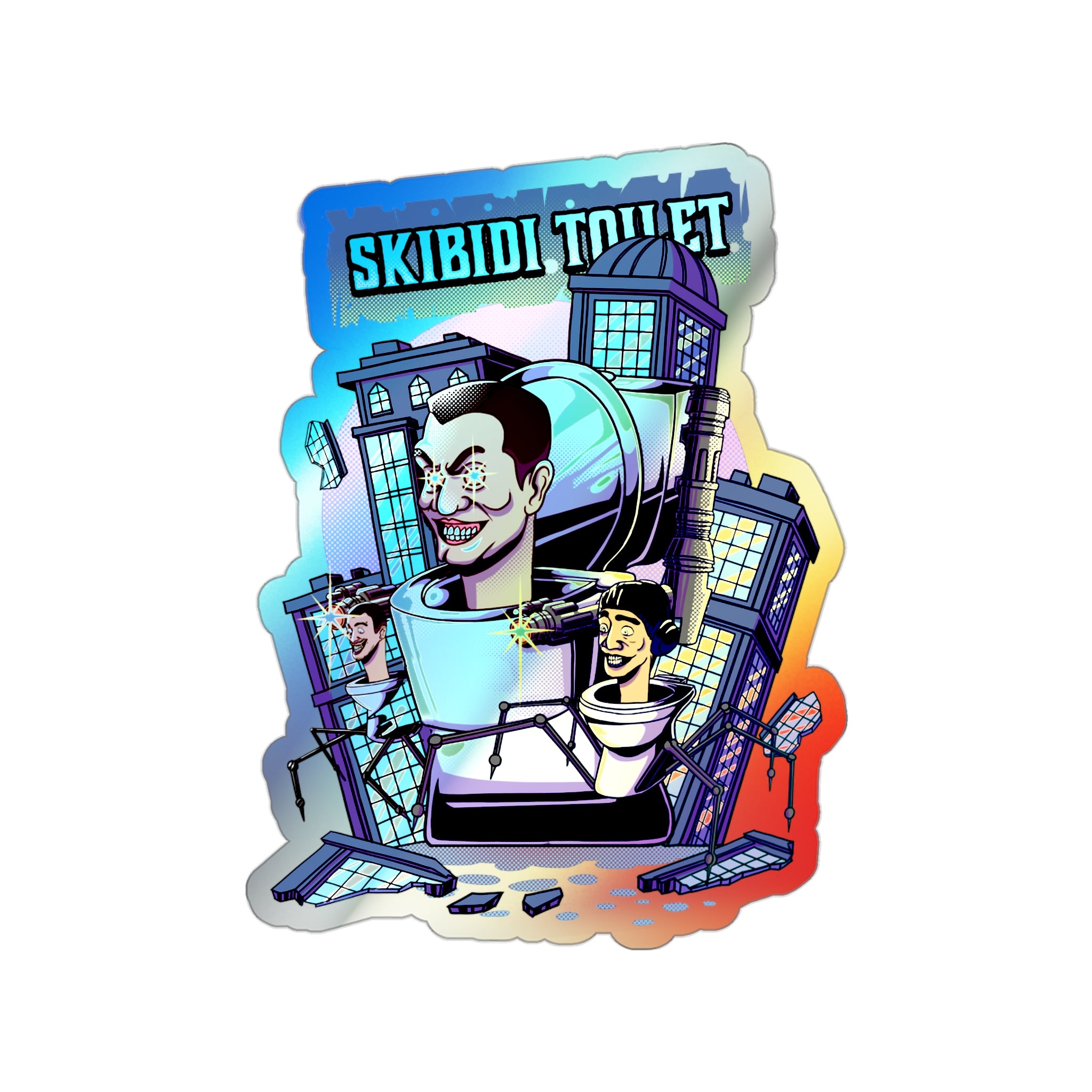Shimmering Miami Skibidi holographic sticker